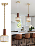 Mid-Century Vintage Walnut Crystal Glass Pendant Light 1-Pack for Bedroom