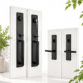 NEWBANG Matte Black Front Door Handle with Deadbolt, Long Interior Plate
