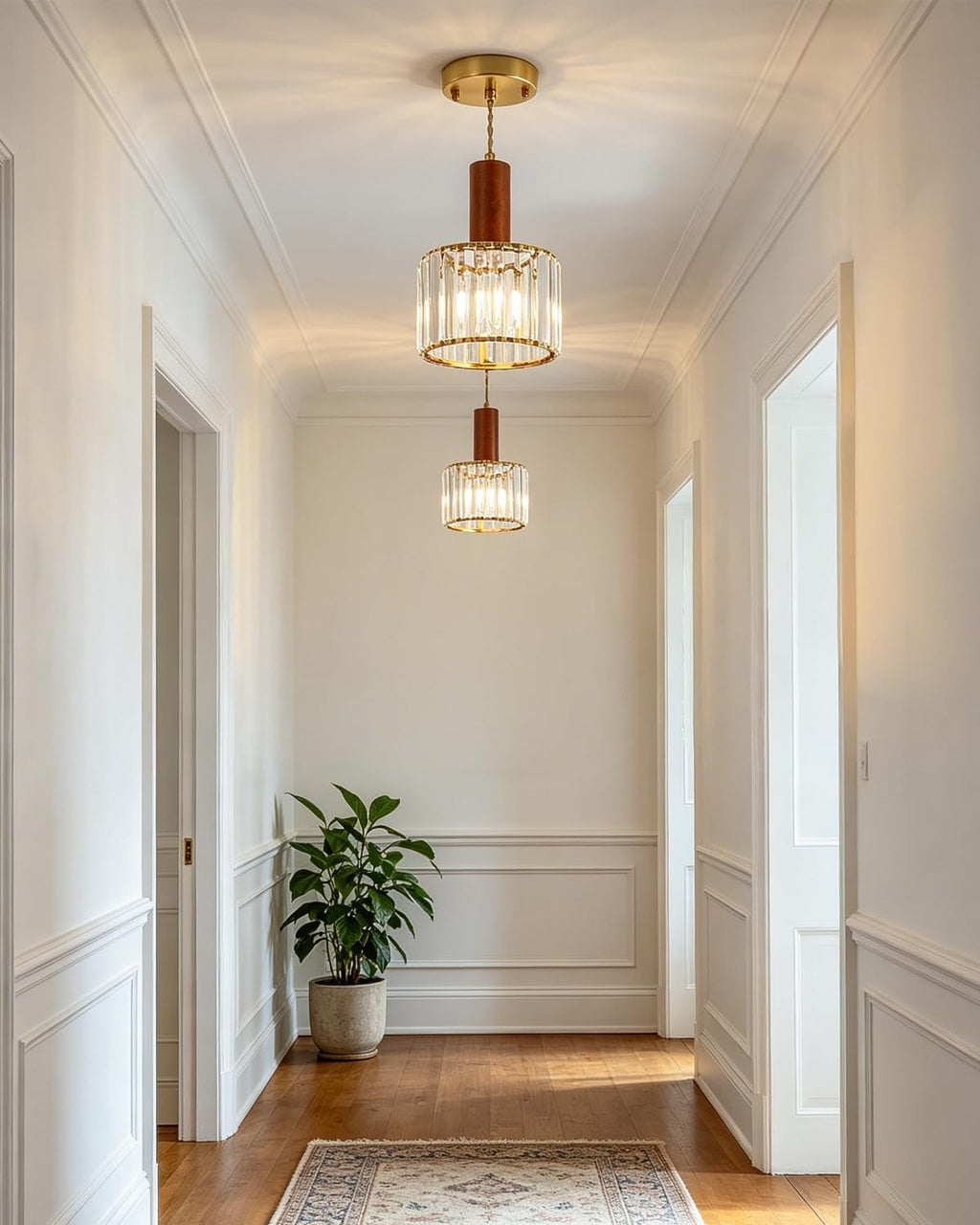 Mid-Century Vintage Walnut Crystal Glass Pendant Light 1-Pack for Bedroom