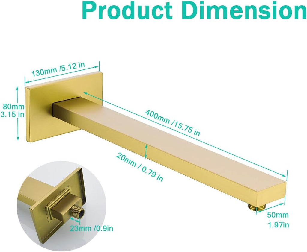 16 Inch Shower Arm with Flange,Stainless Steel Extension Extender Pipe for Fixed Rain Shower Head,Extra Long High Rise Shower Head Extension Arm,Champagne Bronze,SE-91118-16CB