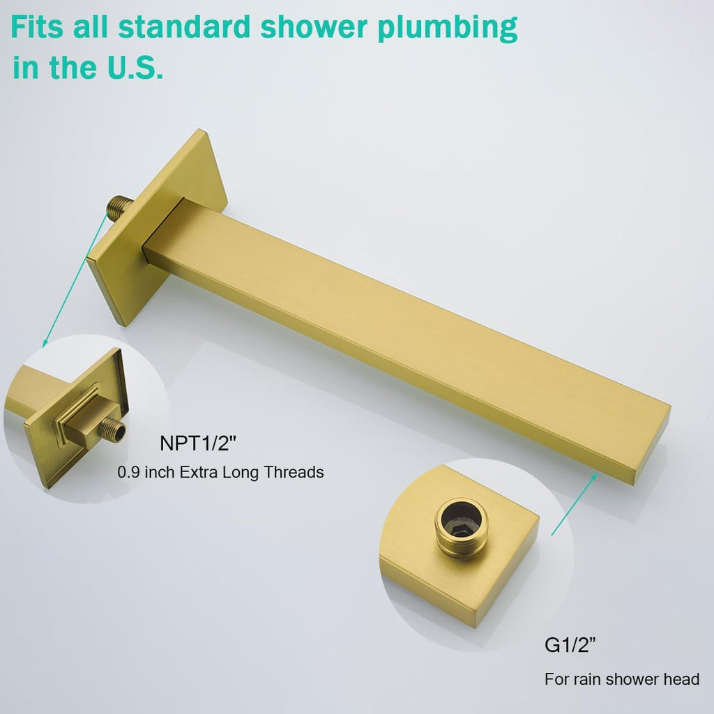 16 Inch Shower Arm with Flange,Stainless Steel Extension Extender Pipe for Fixed Rain Shower Head,Extra Long High Rise Shower Head Extension Arm,Champagne Bronze,SE-91118-16CB