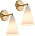 MWZ Gold Wall Sconces Set of 2,Modern Brushed Brass Sconces Lighting with White Glass Shade,Bathroom Light Fixtures Over Mirror,Vanity Lights Over Sink,Indoor Decor Wall Mount Adjustable Angle Lamp