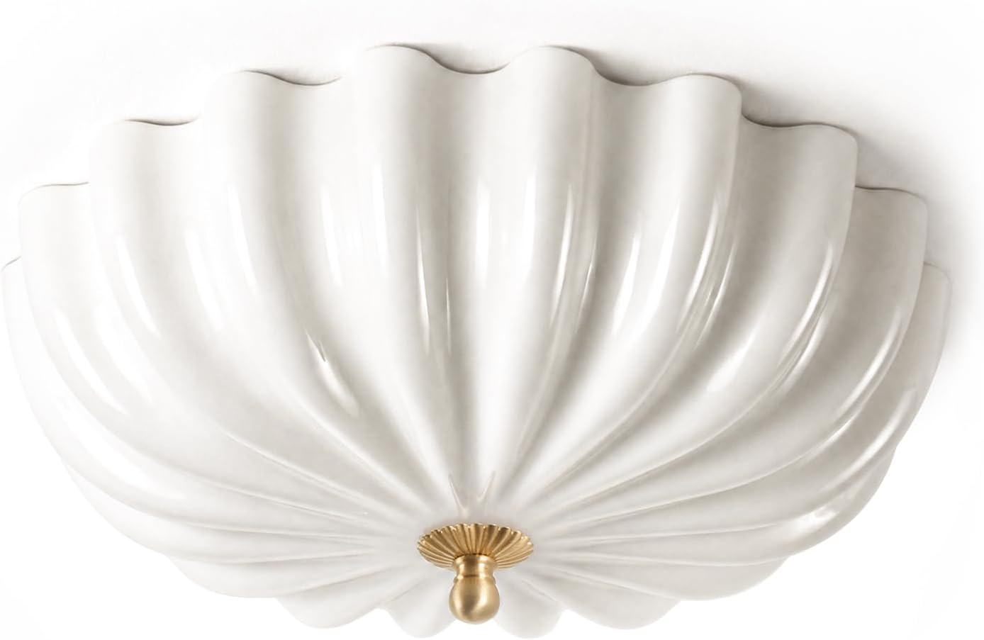 Gold Flush Mount Ceiling Light - 16″ Dimmable LED Milk Glass Light Fixture | Handcrafted Opal Glass and Solid Brass Light with Remote Control - A Luxury Choice for Bedroom Hallway Schoolhouse and Foyer