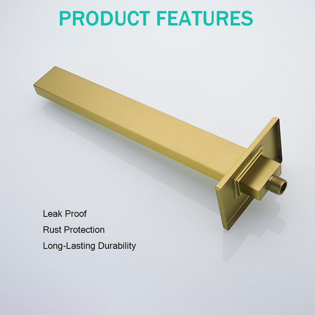 16 Inch Shower Arm with Flange,Stainless Steel Extension Extender Pipe for Fixed Rain Shower Head,Extra Long High Rise Shower Head Extension Arm,Champagne Bronze,SE-91118-16CB