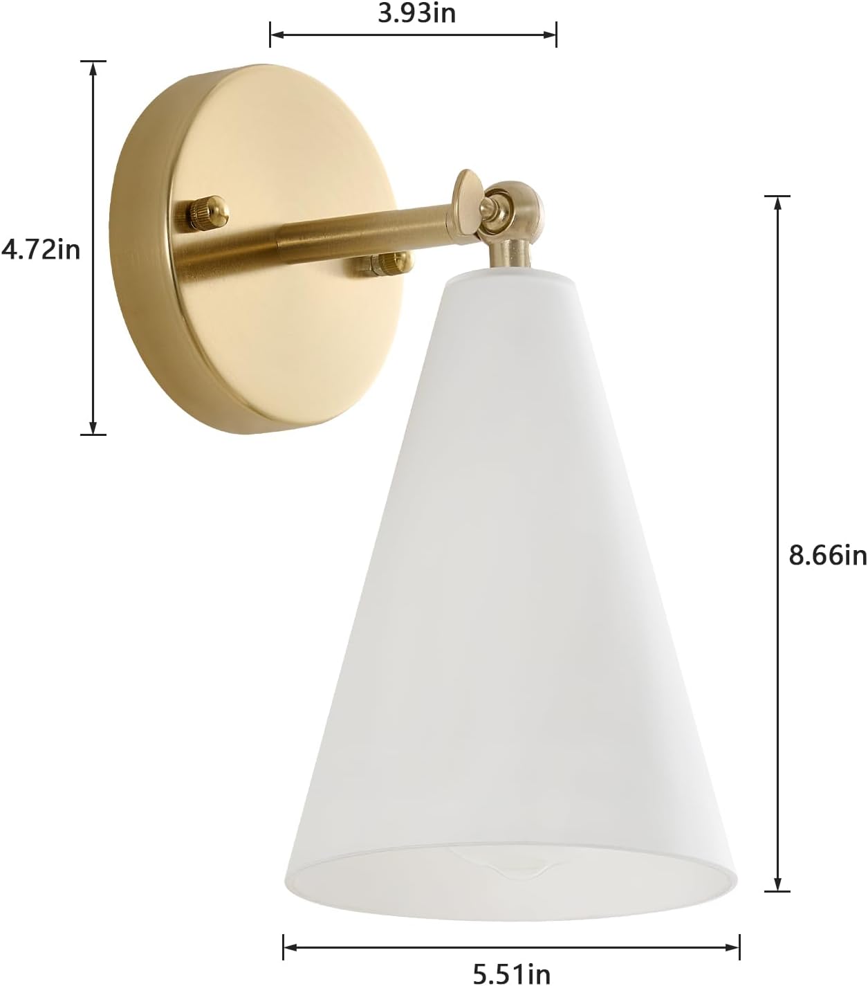 MWZ Gold Wall Sconces Set of 2,Modern Brushed Brass Sconces Lighting with White Glass Shade,Bathroom Light Fixtures Over Mirror,Vanity Lights Over Sink,Indoor Decor Wall Mount Adjustable Angle Lamp
