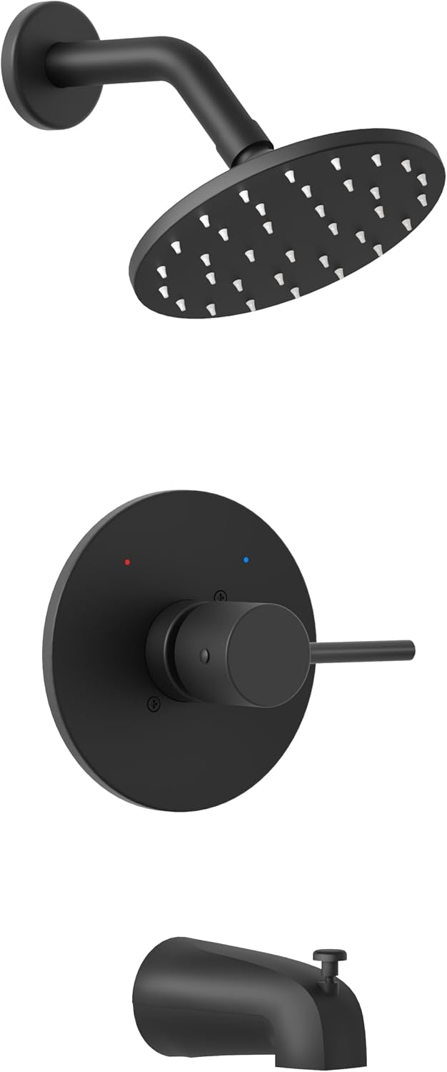 Replacement for Delta Shower Trim Kit 14 Series Matte Black | Bathtub Shower Faucet Set, 6-Inch Black Shower Head and Handle Set, Valve/Cartridge Not Included