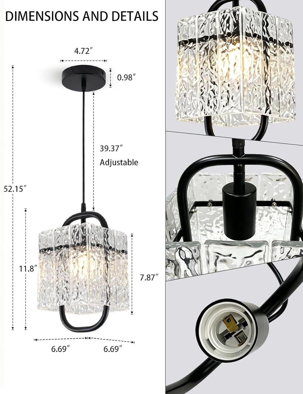 Black Crystal Pendant Light,Luxury Water Ripple Glass Chandelier