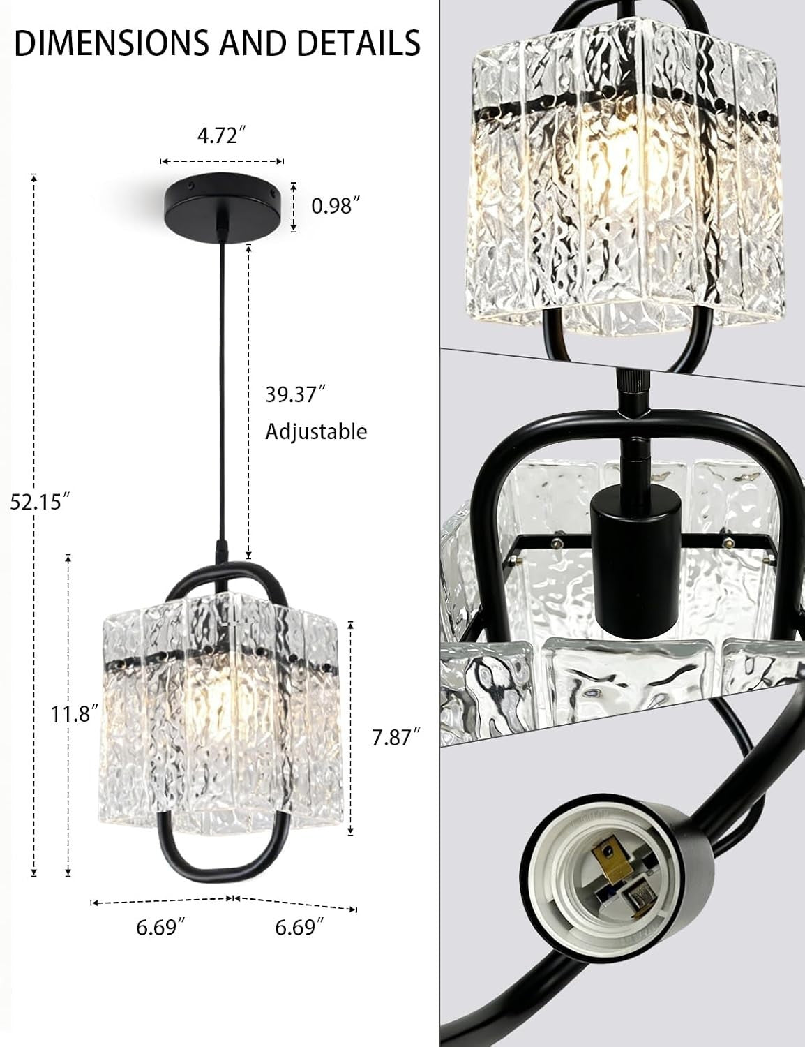 Black Crystal Pendant Light,Luxury Water Ripple Glass Chandelier