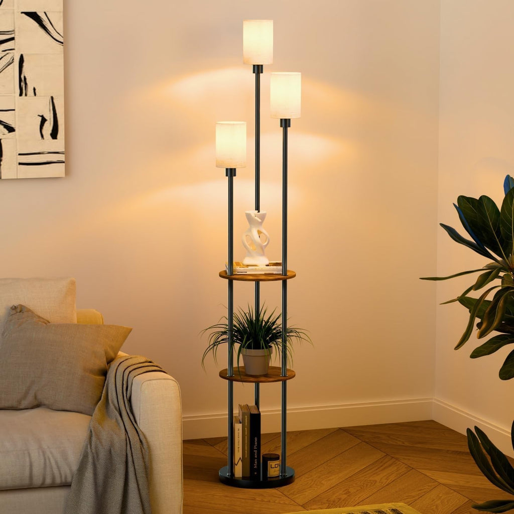 Floor Lamp with Shelves, 71" Tall Modern Standing Lamp with Table | 3Light, 3-Ti