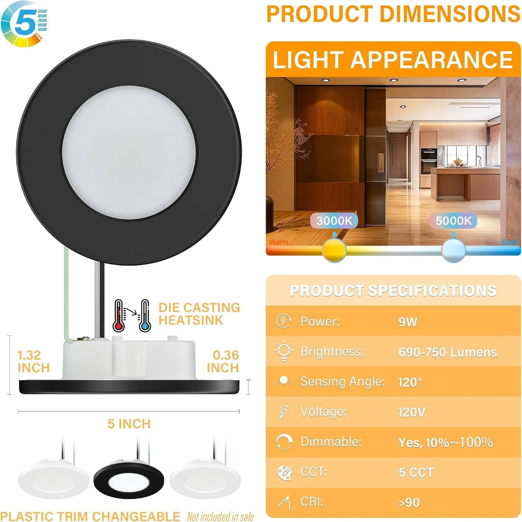 JULLISON 4 Inch LED Mini Surface Mount Light, Recessed Trim, Small Flush Mount