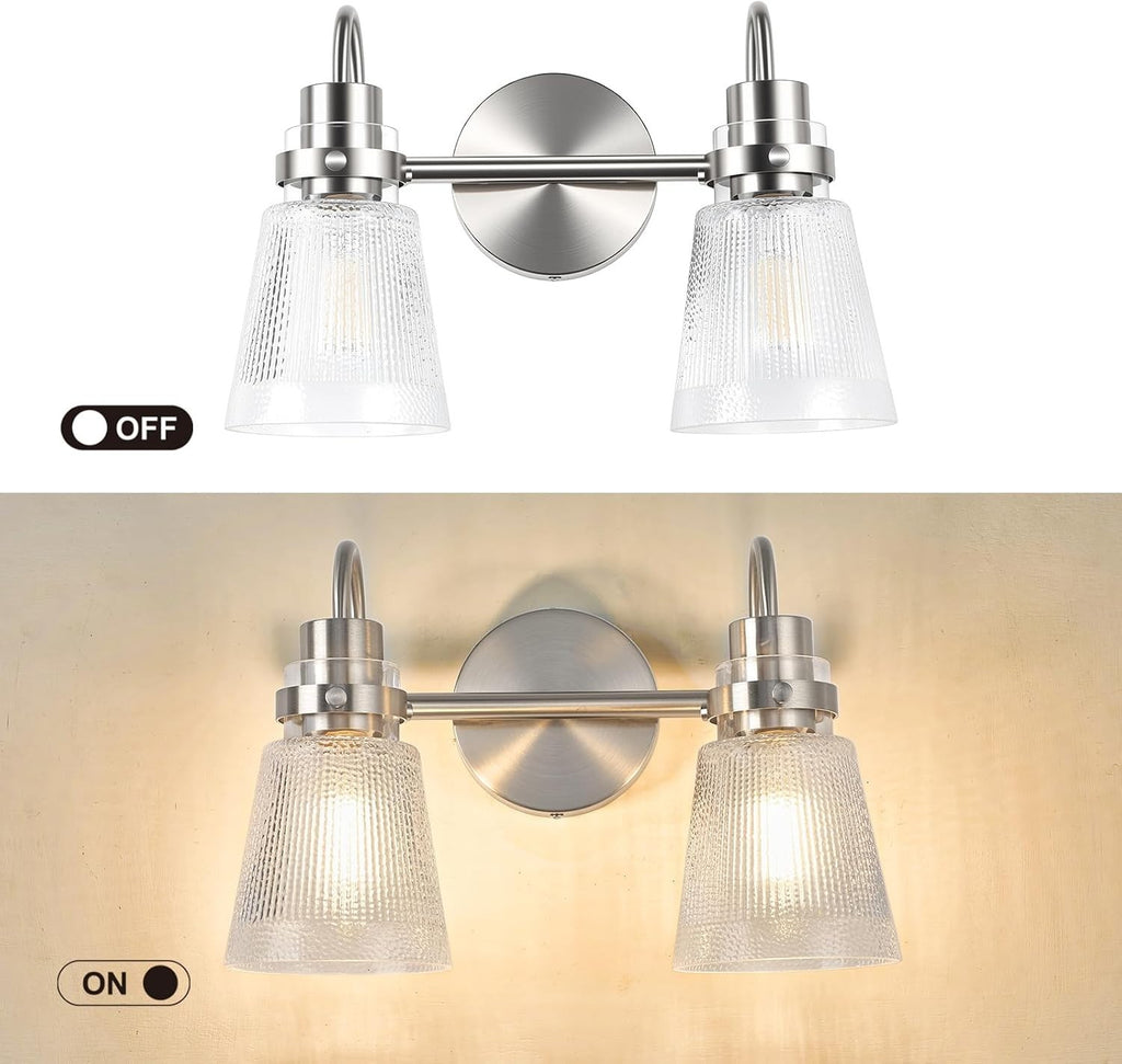 2-Light Brushed Nickel Bathroom Light Fixtures 13.8 Inch Vanity Lights