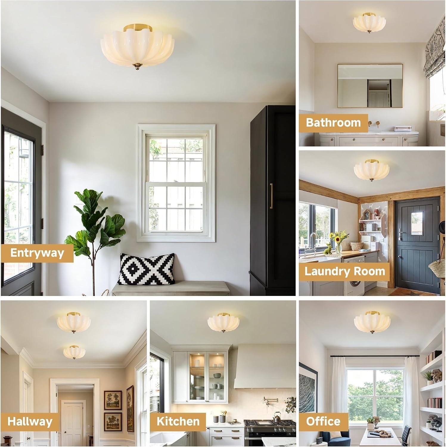 12" Milk Glass Semi Flush Mount Ceiling Light -Vintage Schoolhouse Lighting