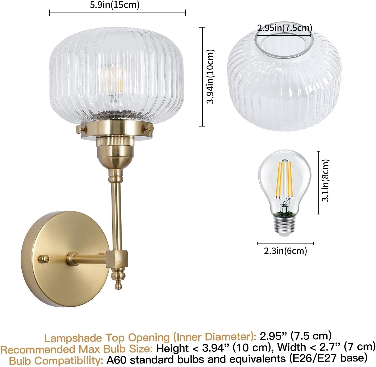 SEEBLEN Gold Wall Sconce 1 Pack, Bathroom Vanity Light Fixtures