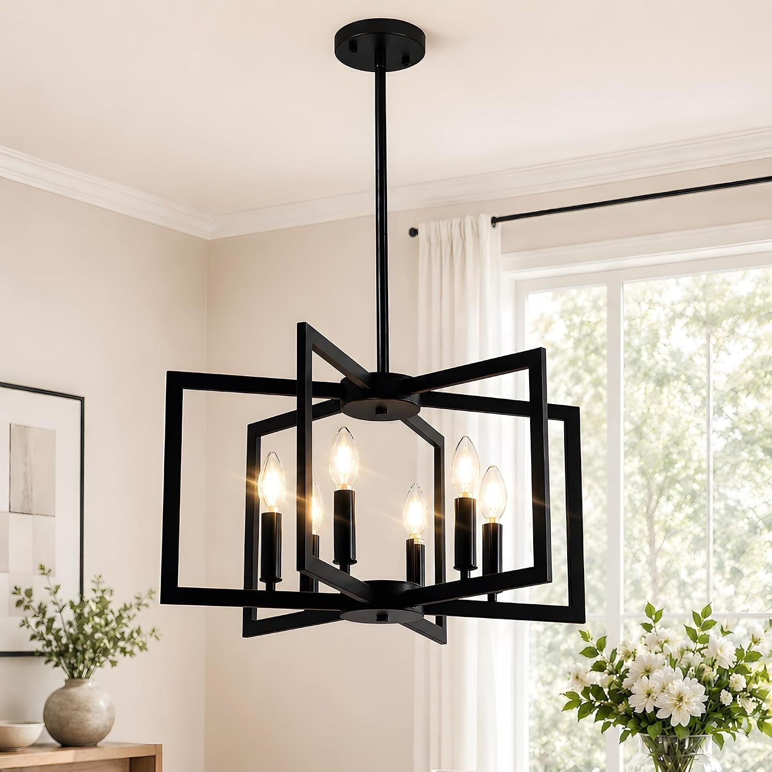 6-Light Black Chandelier for Dining Room Light Fixture