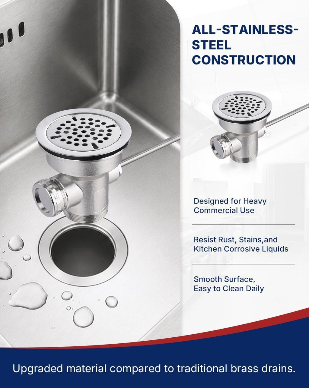 RODPHX 3-1/2" Commercial Sink Drain with Overflow Twist Stainless Steel | Waste