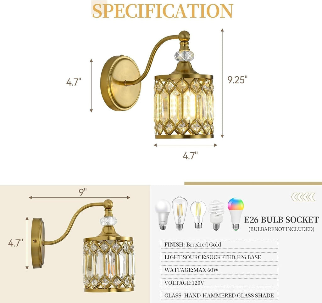 1 Piece Modern Vintage Crystal Brushed Gold Vanity Lighting Fixtures