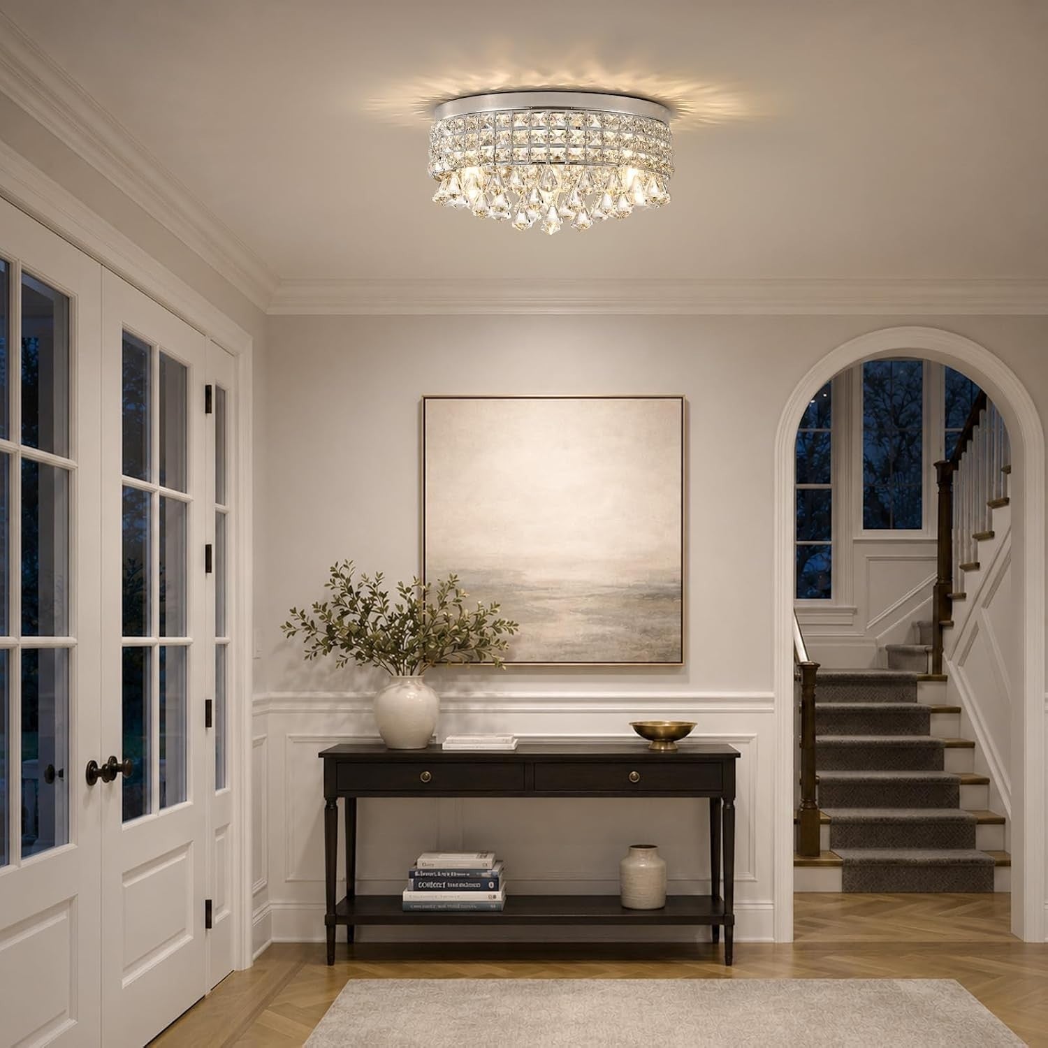 Chandelier | Luxury Glam Bling Round Ceilings Light Fixture, Raindrop Drum Flush