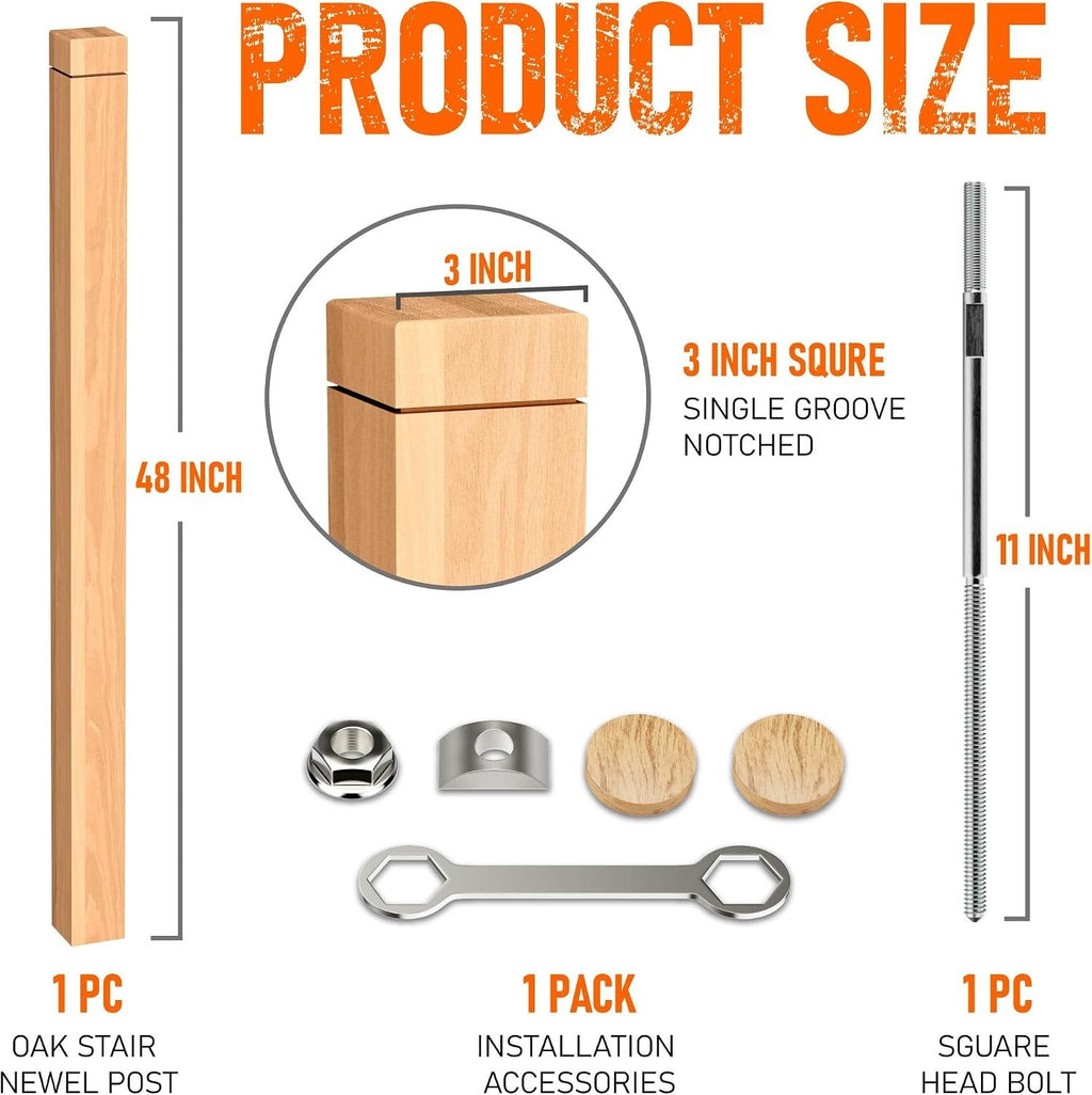 PREMIUM SOLID RED OAK NEWEL POST：Unlike soft rubberwood or spliced scraps