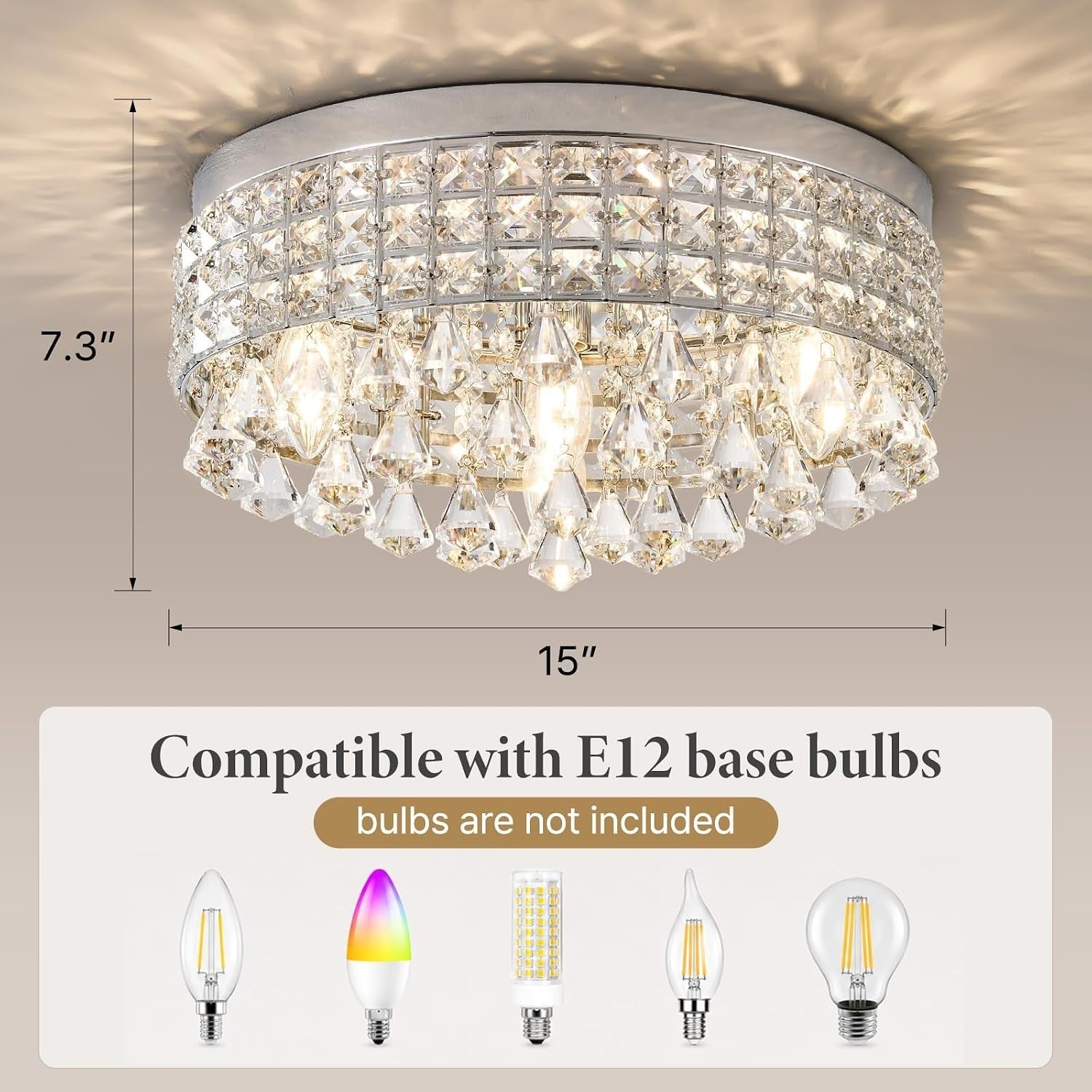 Chandelier | Luxury Glam Bling Round Ceilings Light Fixture, Raindrop Drum Flush