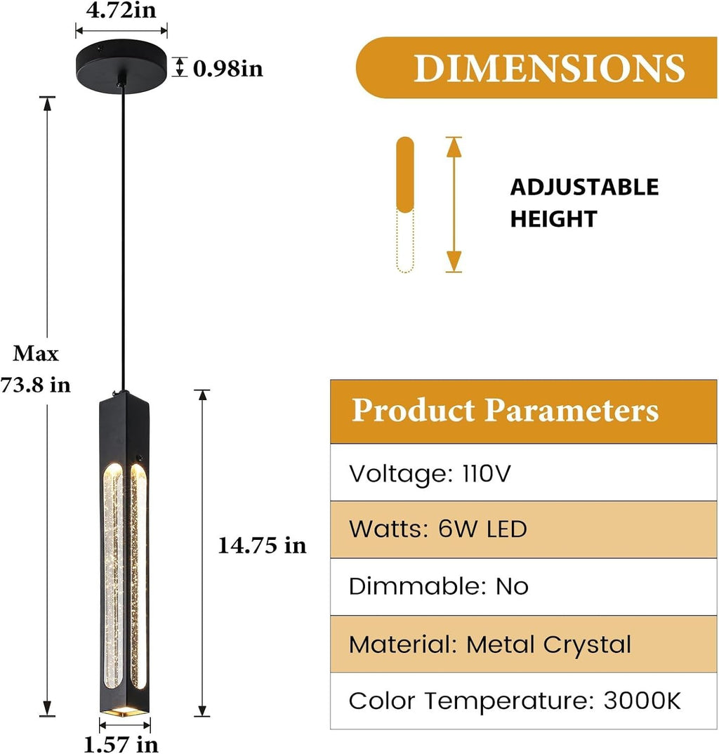 MKonpeny Modern Pendant Lights, Black LED Bubble Crystal Kitchen Lights Fixture,