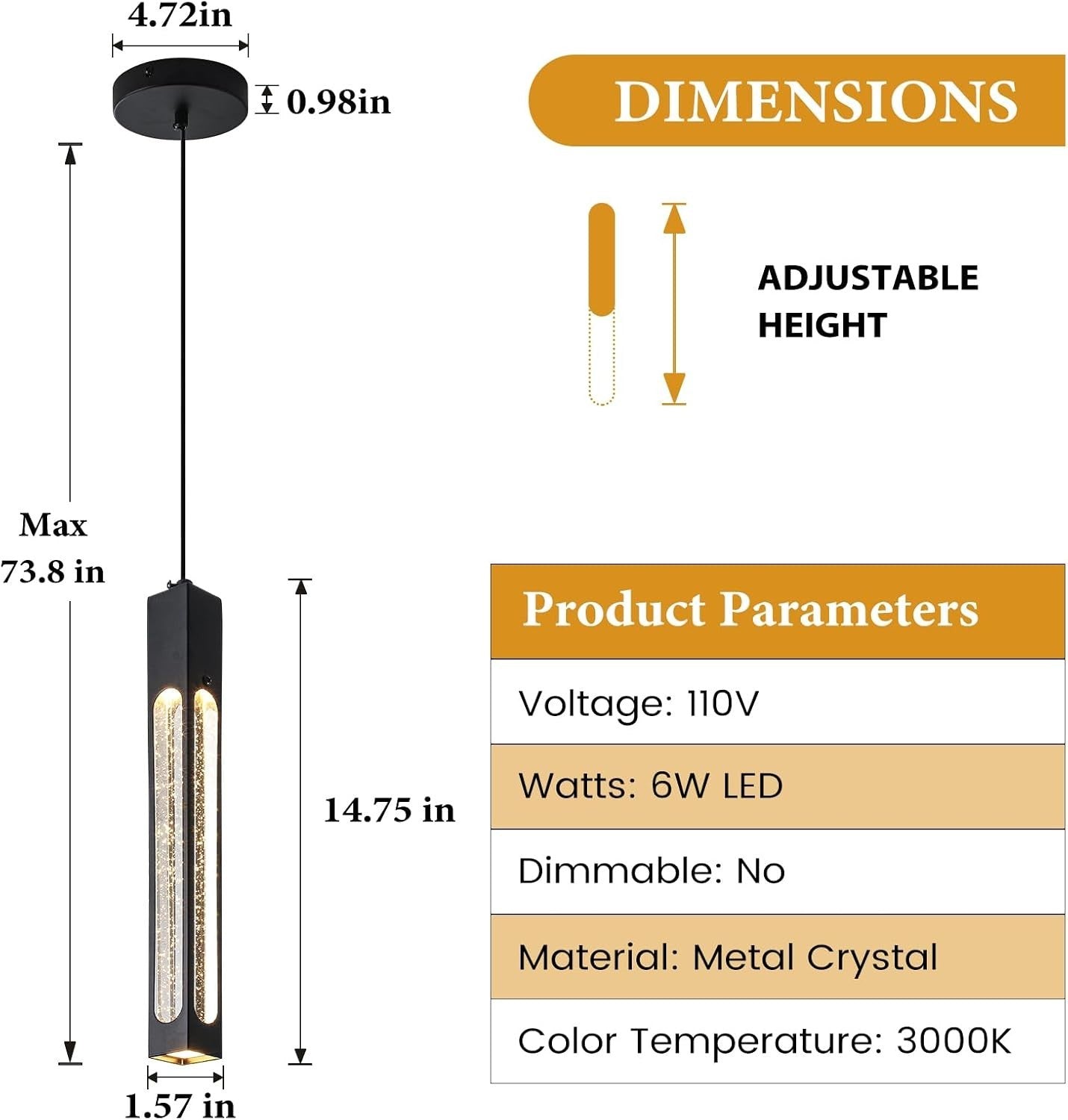 MKonpeny Modern Pendant Lights, Black LED Bubble Crystal Kitchen Lights Fixture,