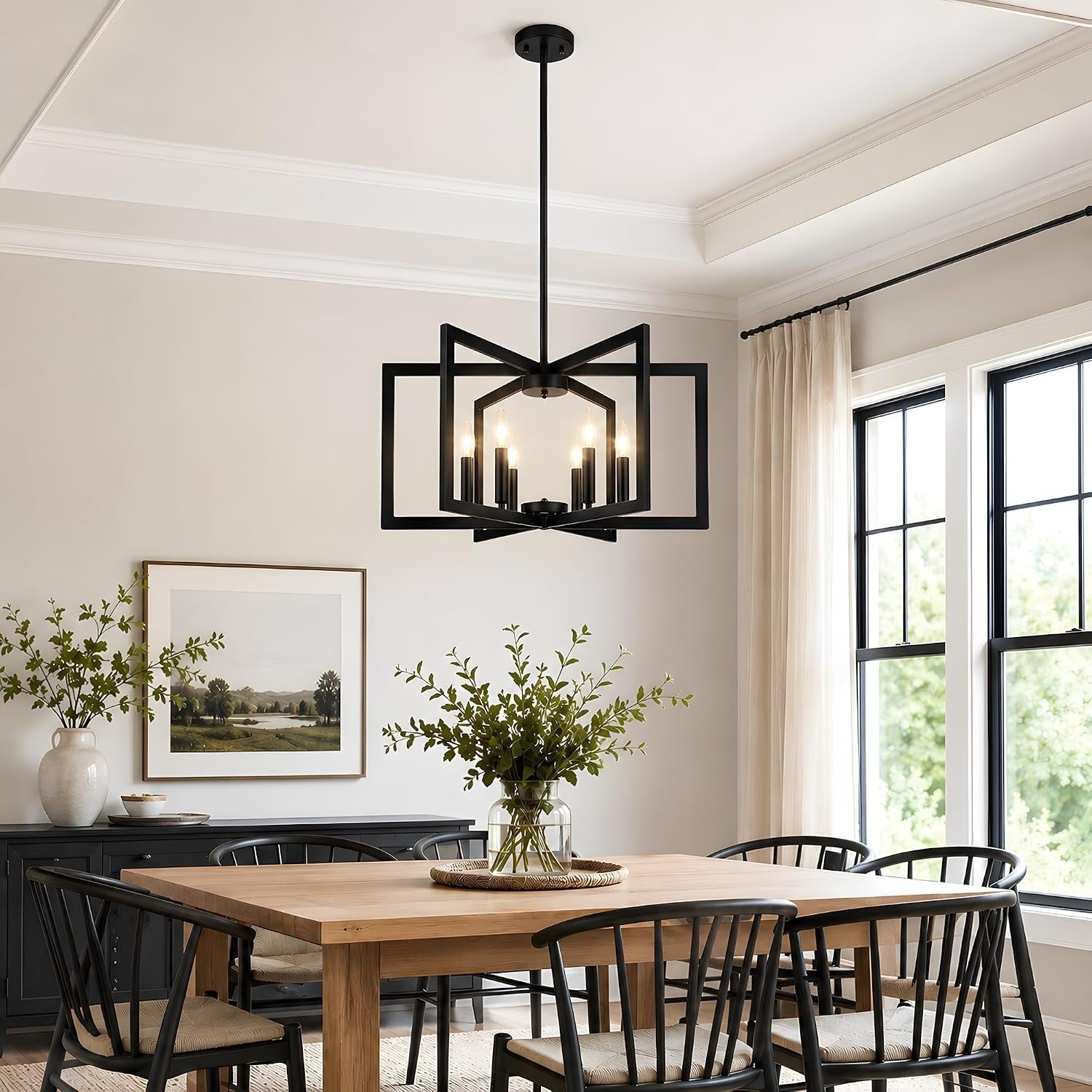 6-Light Black Chandelier for Dining Room Light Fixture