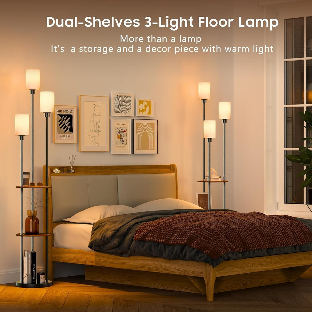 Floor Lamp with Shelves, 71" Tall Modern Standing Lamp with Table | 3Light, 3-Ti