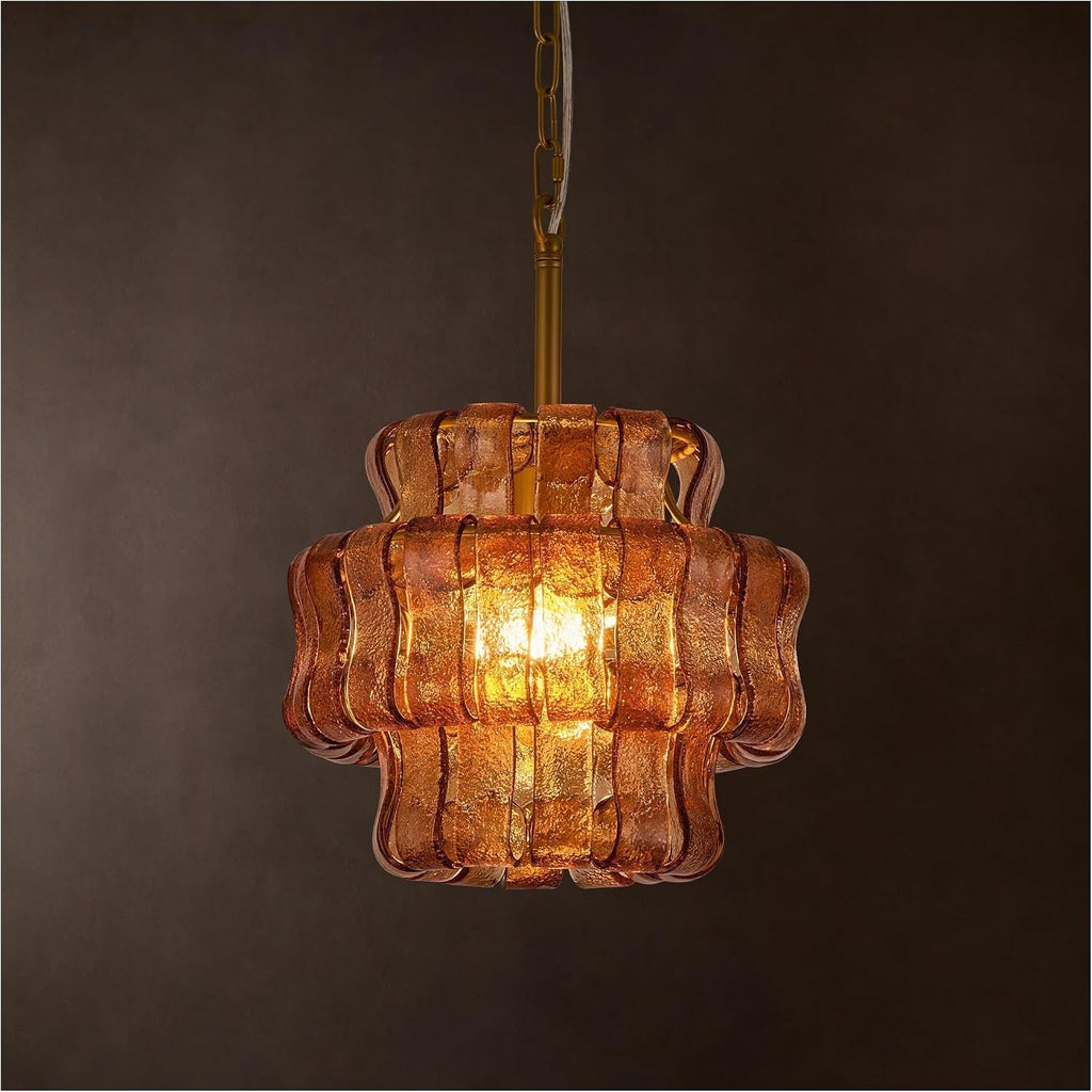 AEULYTIR 12 Inch Modern Round Amber Crystal Glass Chandelier