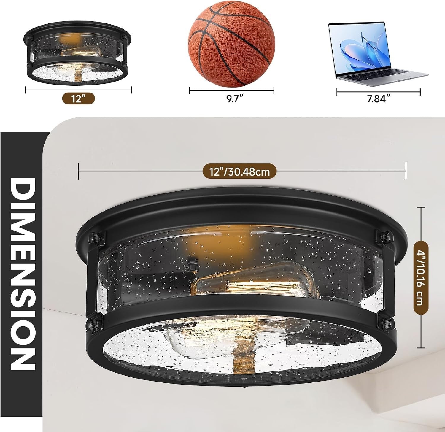 2-Light Farmhouse Black Flush Mount Ceiling Light Fixtures | Metal Frame