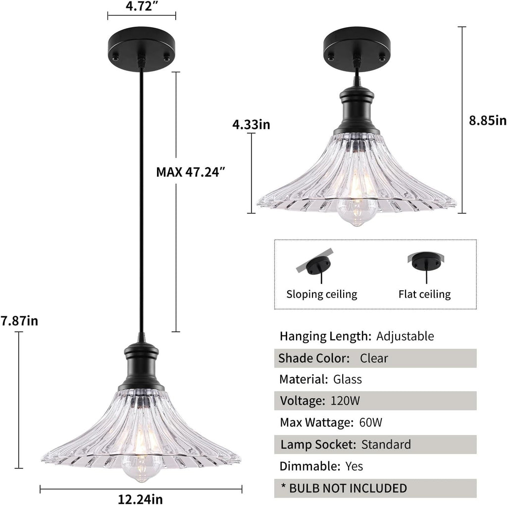SESIMENT Black Pendant Light, Clear Glass Pendant Light 1 Pack 12.2″.