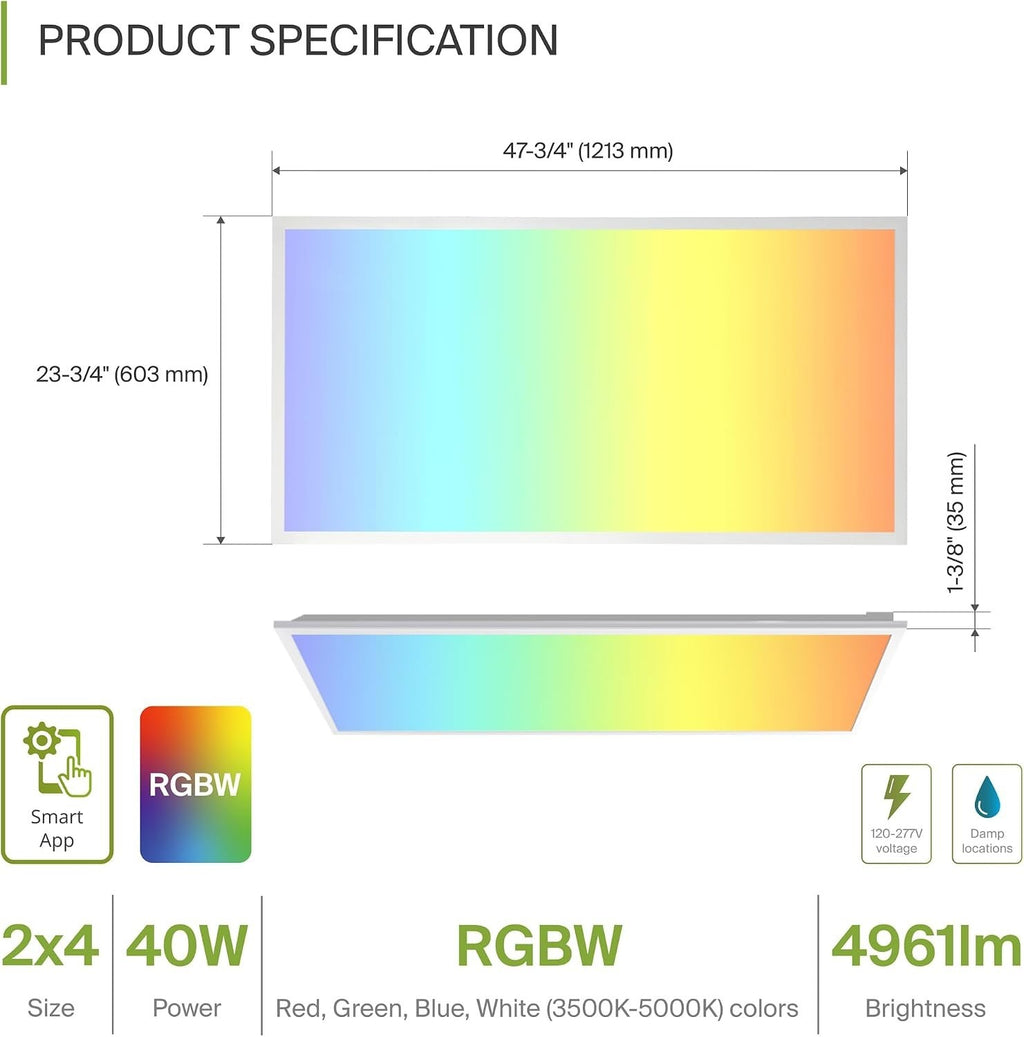 ASD 2 Pack 2x4 Smart RGBW LED Flat Panel Light - 40W UL | 4961LM 3500K 4000K 50