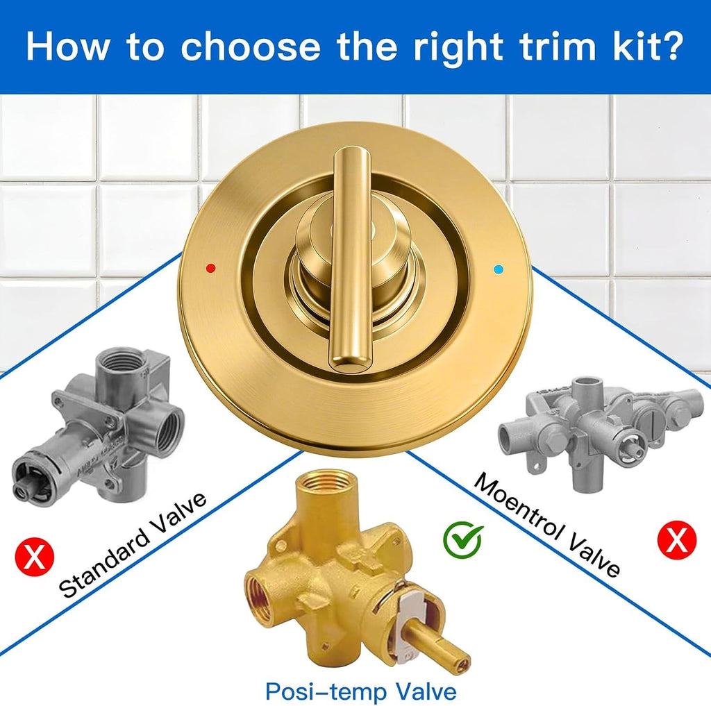 Shower Handle Trim Kit Compatible With Moen T2191, Brushed Gold (Trim Only)