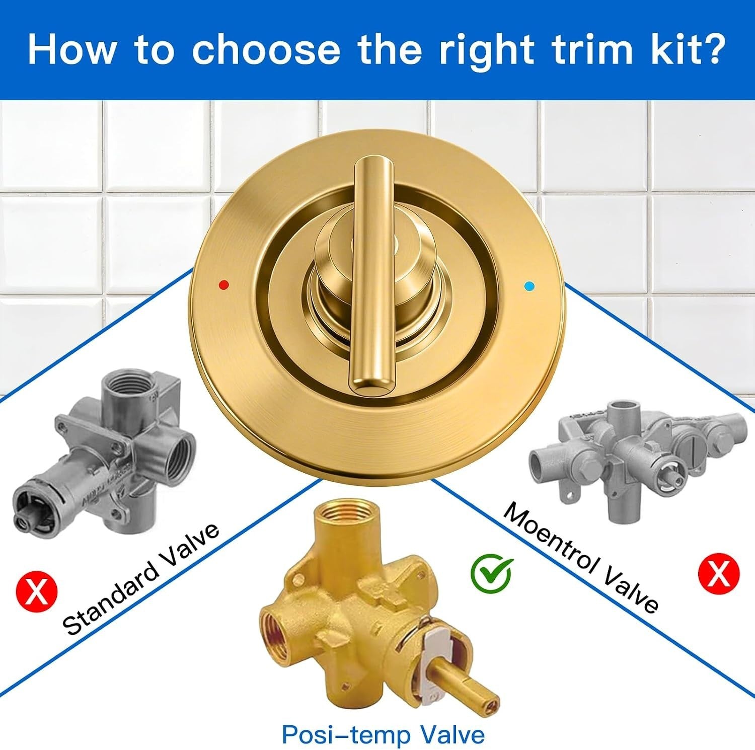 Shower Handle Trim Kit Compatible With Moen T2191, Brushed Gold (Trim Only)