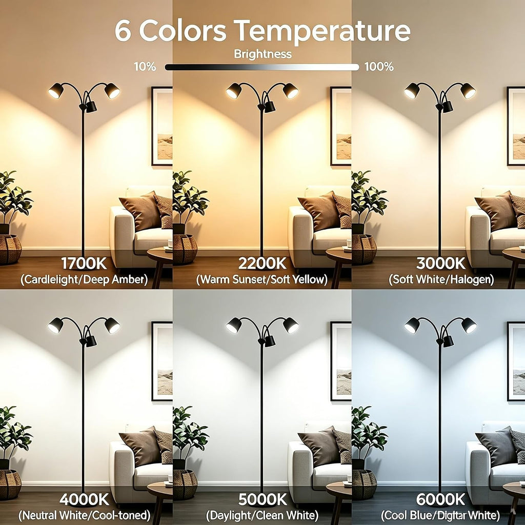 gevaabu LED Tree Floor Lamp, 3 Rotatable Lights Standing Lamp with Remote