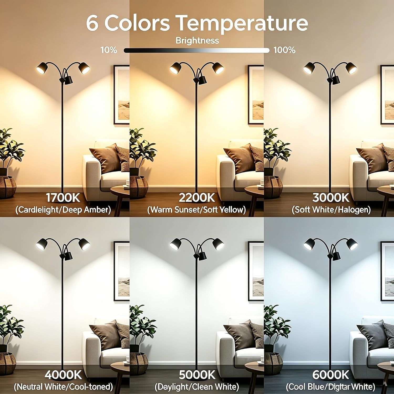 gevaabu LED Tree Floor Lamp, 3 Rotatable Lights Standing Lamp with Remote