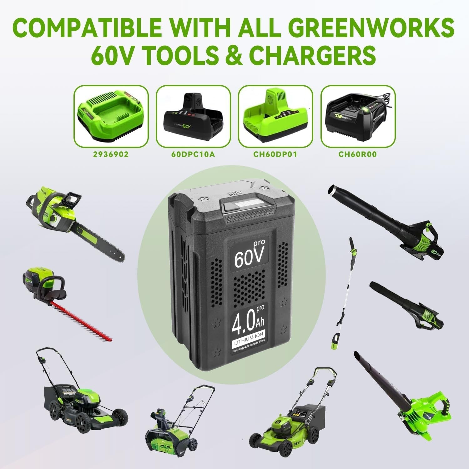60V 4.0Ah Replacement for Greenworks Pro 60V Battery LB60A00 LB60A01 LB60A02 LB6