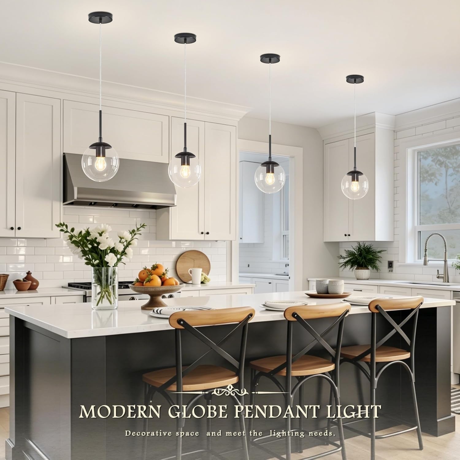 KoKo & Yukina 6" Modern Globe Pendant Light Mid-Century Black Pendant Lights