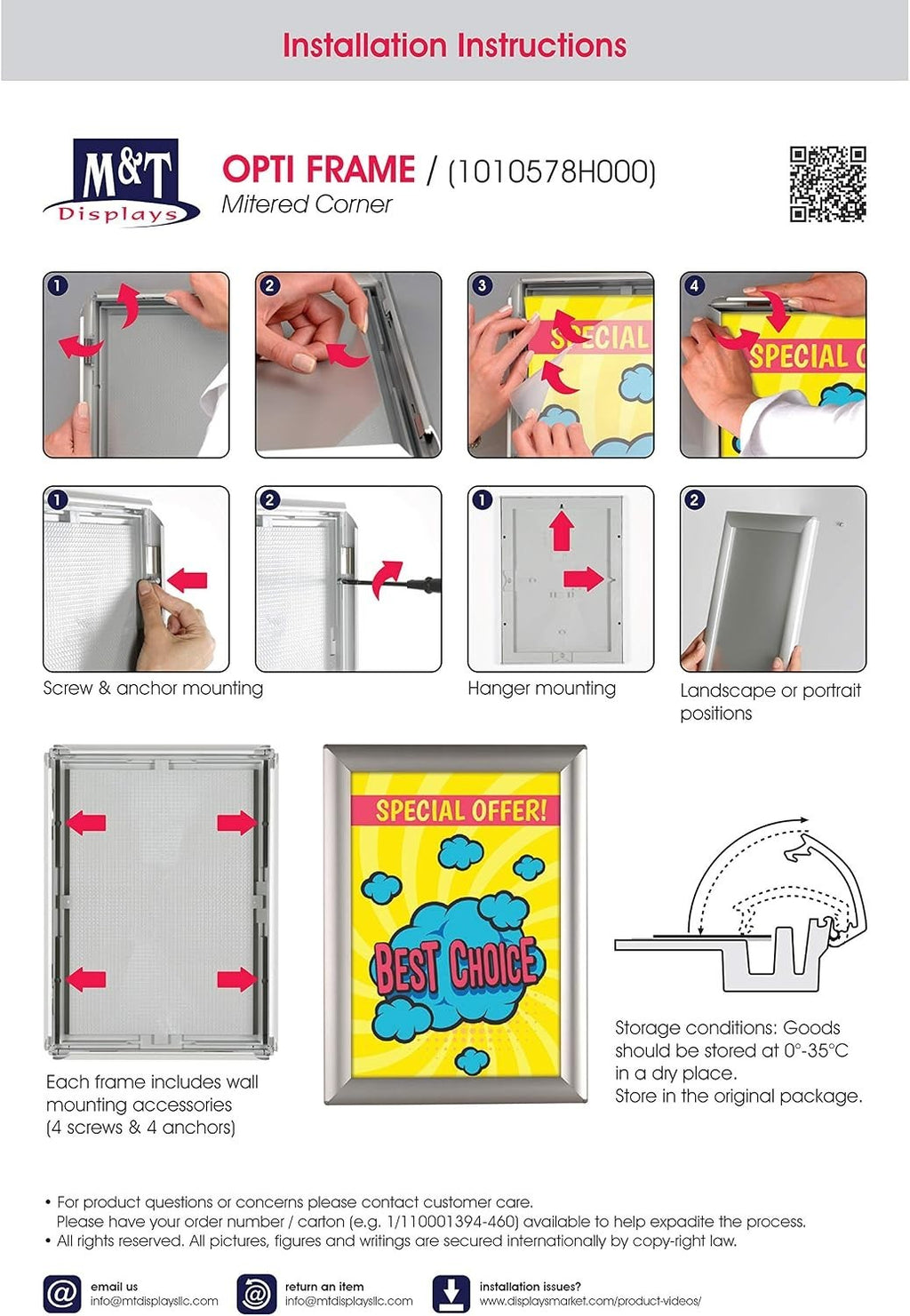 M&T Displays Opti Snap Poster Frame 11x17 Inch Silver 1" Aluminum Profile Front