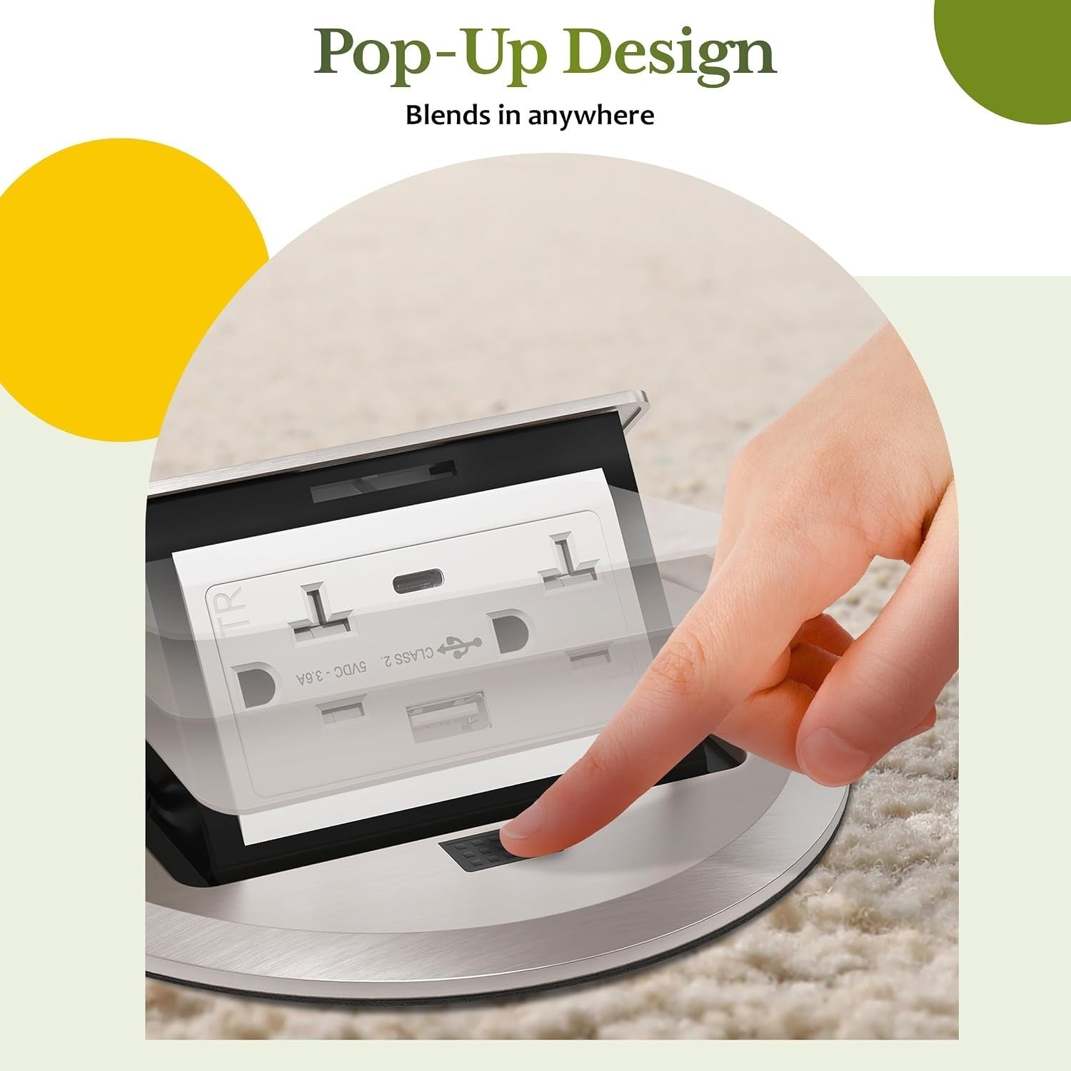 TG Pop-Up Round Floor Box w/USB-A/C & 20A Outlet, Nickel Plated Brass