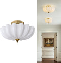 12" Milk Glass Semi Flush Mount Ceiling Light -Vintage Schoolhouse Lighting