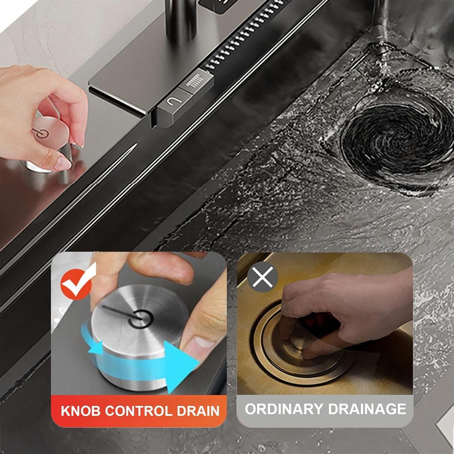 New 3-1/2 '' Kitchen Sink Drain Kit with Control Button Sink Drain Basket 304 St