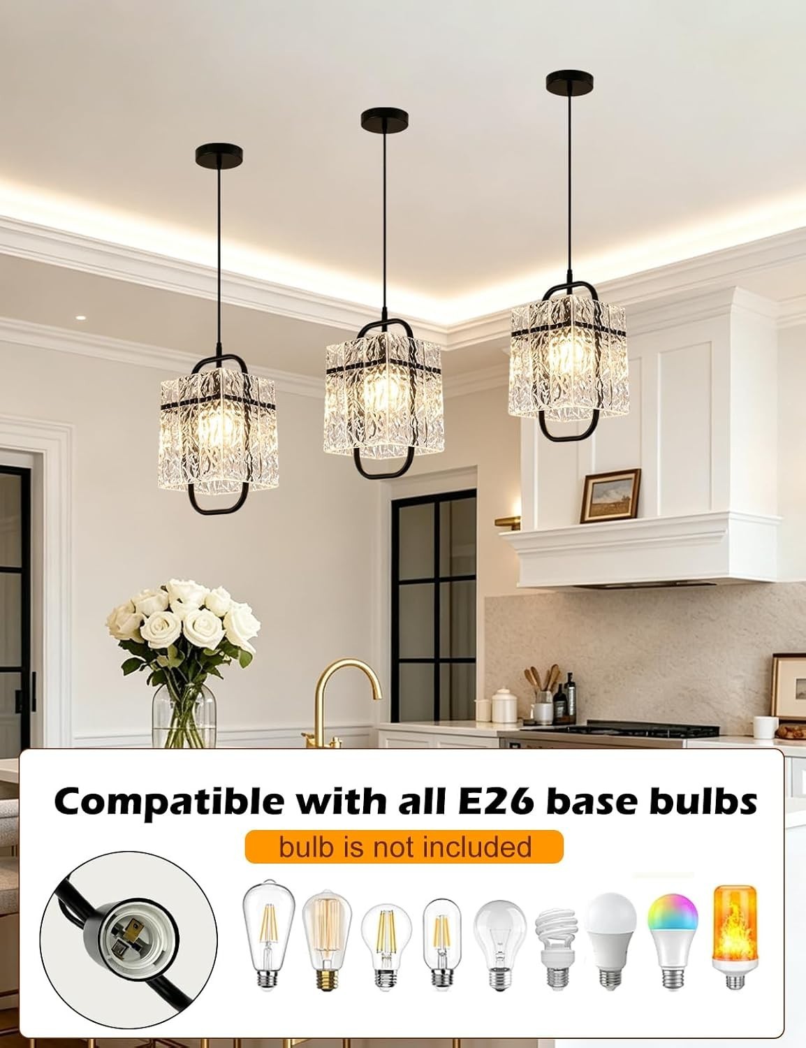 Black Crystal Pendant Light,Luxury Water Ripple Glass Chandelier