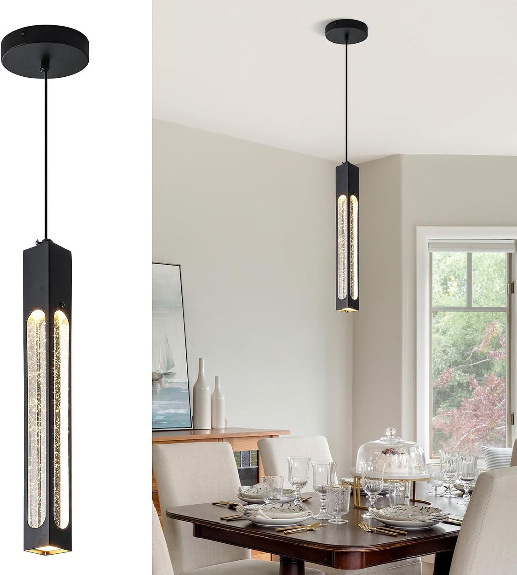 MKonpeny Modern Pendant Lights, Black LED Bubble Crystal Kitchen Lights Fixture,