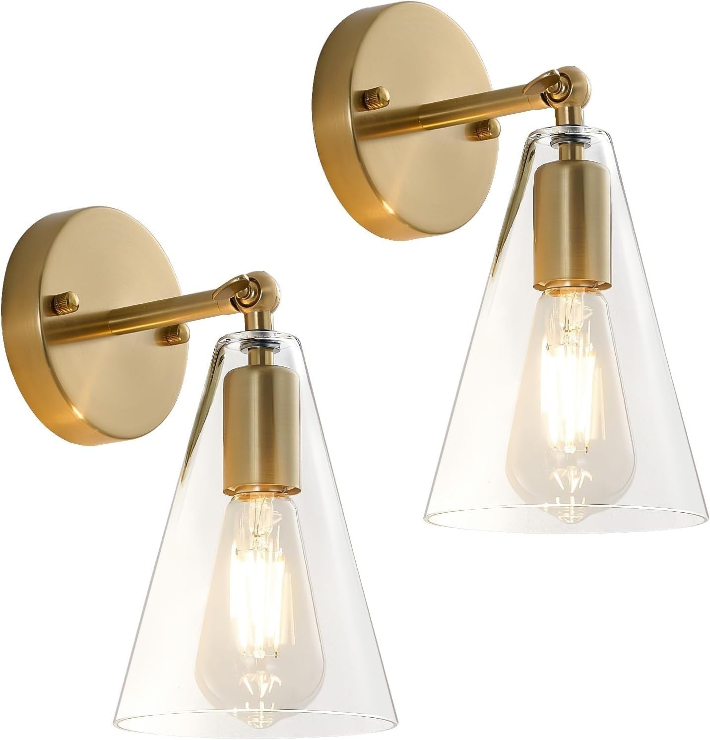 MWZ Gold Wall Sconce 2 Pack, Modern Brushed Brass Sconces Lighting