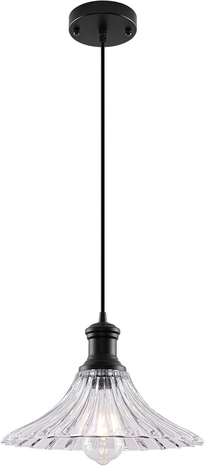 SESIMENT Black Pendant Light, Clear Glass Pendant Light 1 Pack 12.2″.