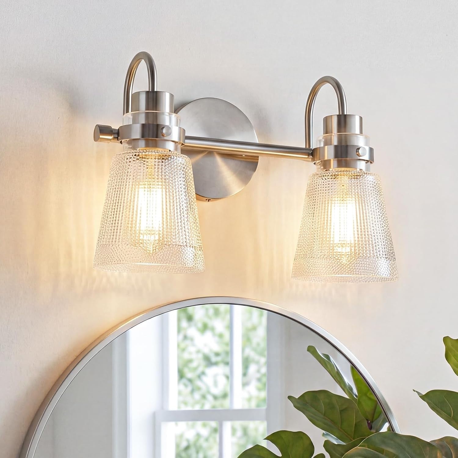 2-Light Brushed Nickel Bathroom Light Fixtures 13.8 Inch Vanity Lights
