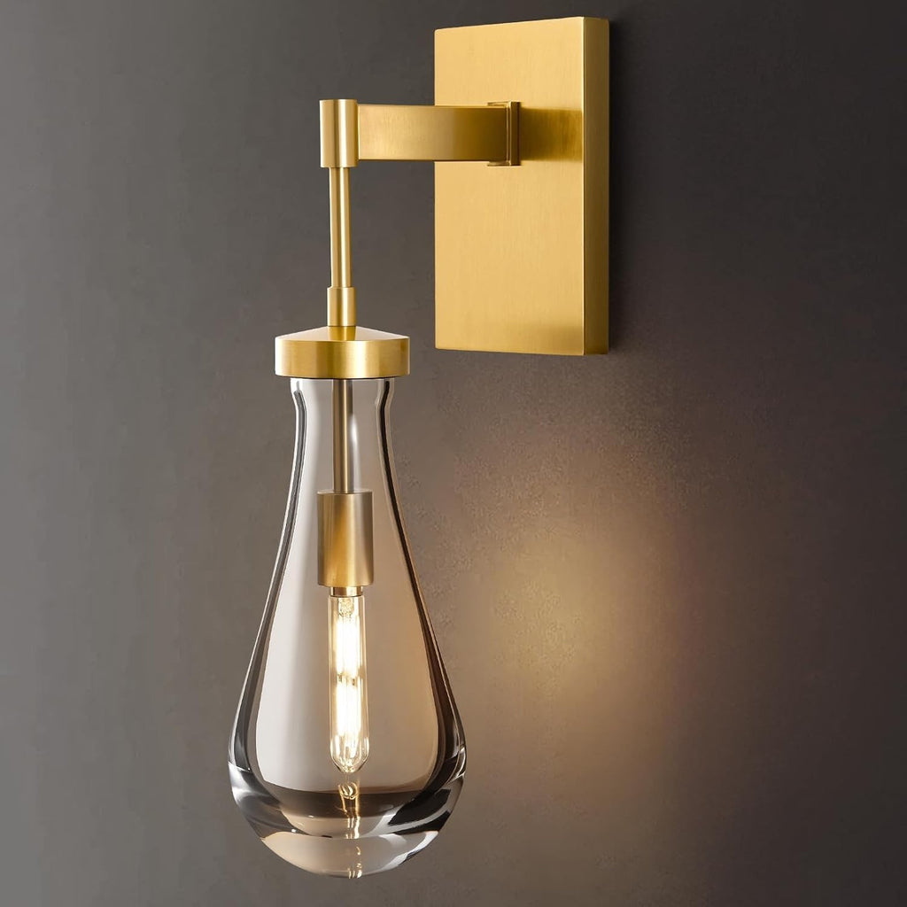Raindrop Brass Crystal Wall Sconce: Luxury Modern Gold Bathroom Lighting | Clear