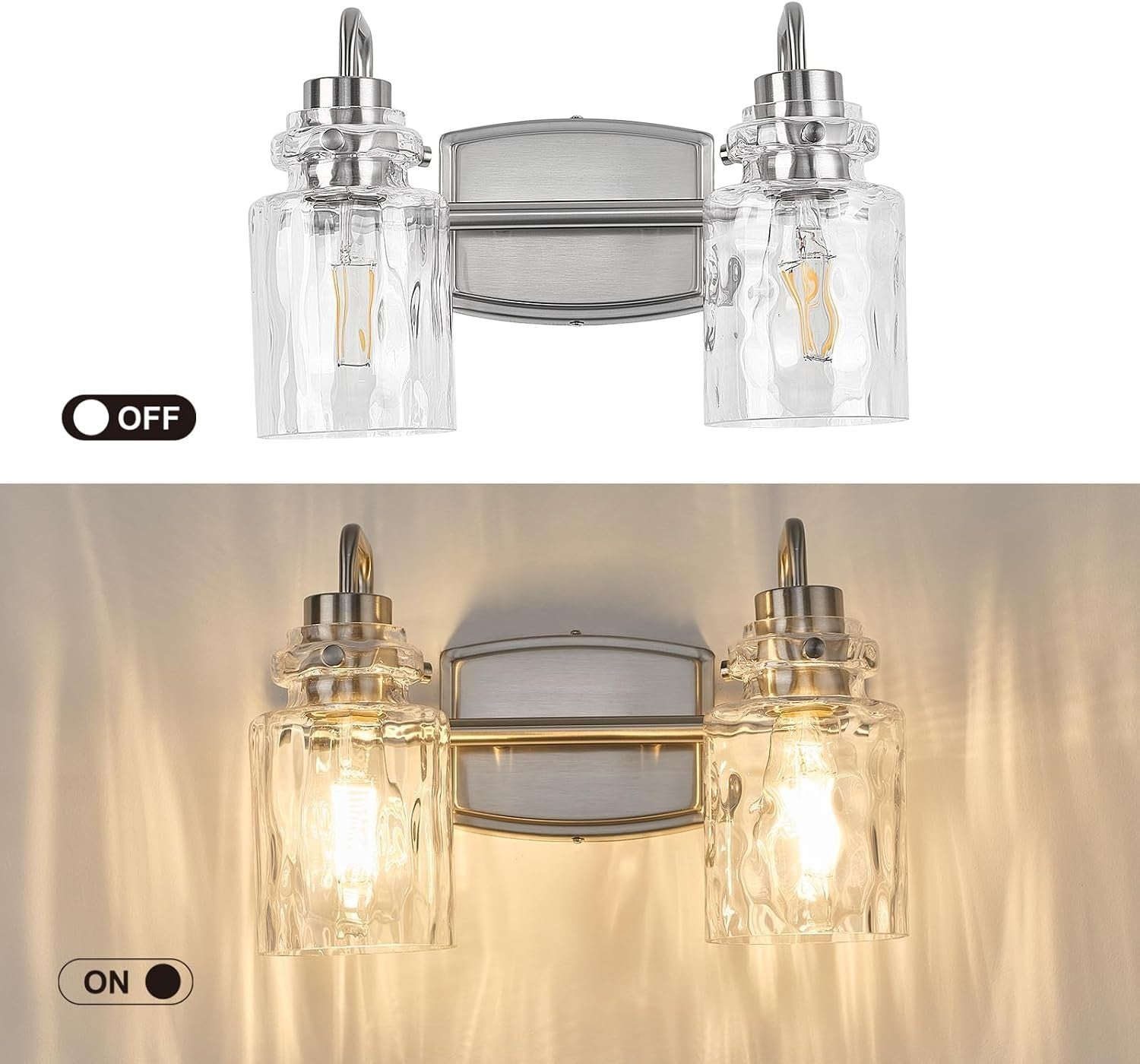 Bathroom Light Fixture 2-Lights Vanity Light | Hammered Glass,Up or Down,Easy to