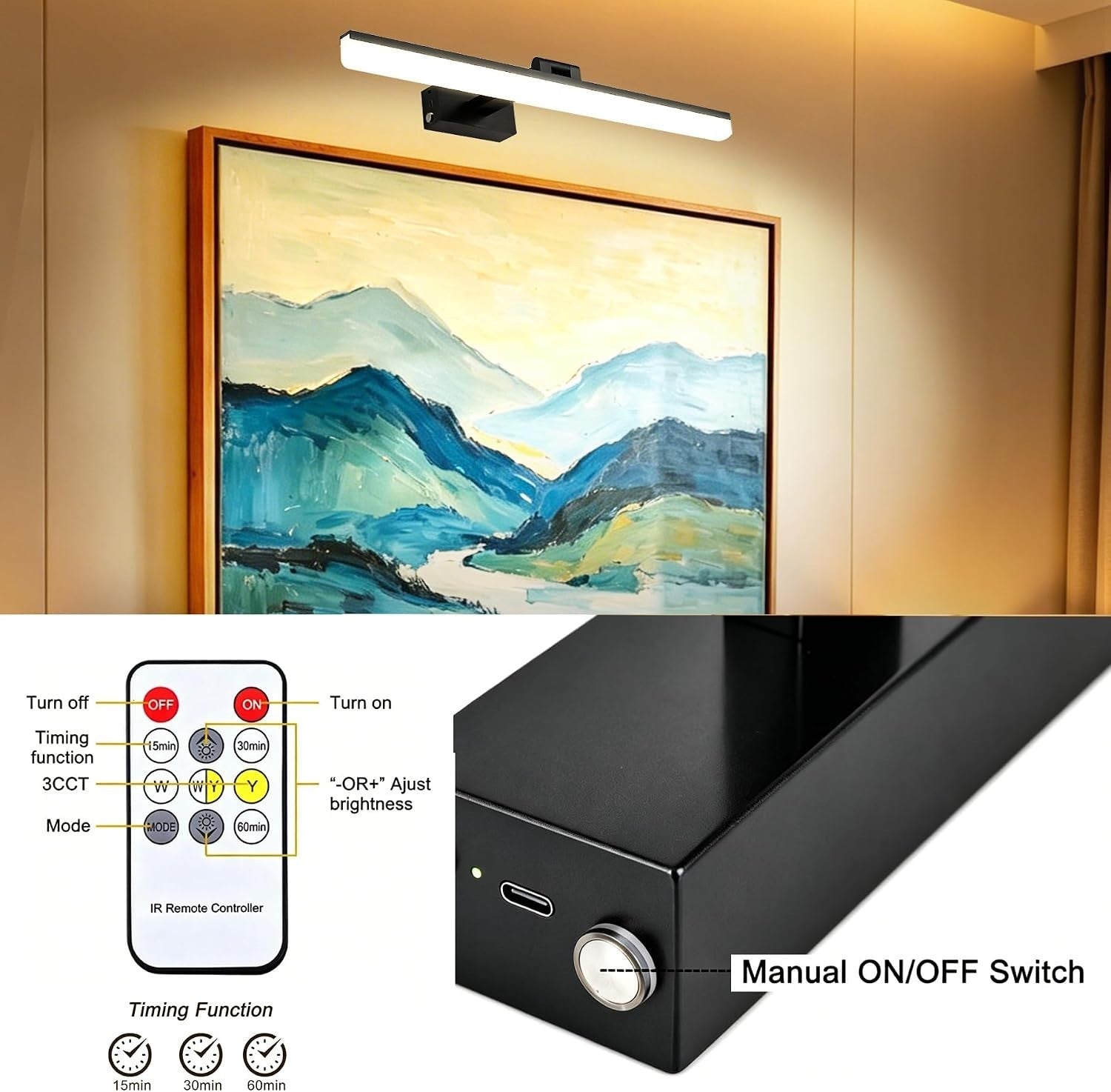 Rechargeable Battery Picture Light for Wall,4000mAh Cordless LED Art Display