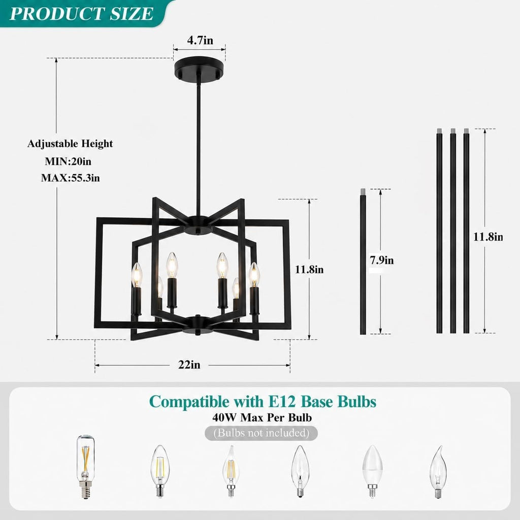 6-Light Black Chandelier for Dining Room Light Fixture